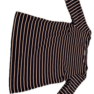Talbots Women's XS Navy Tan Striped Cotton Knit Long Sleeve Crew Neck Top